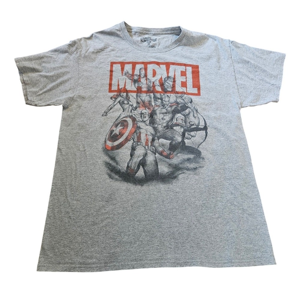 Marvel Avengers Mens Graphic T-Shirt Gray Captain America Iron Man Thor Large